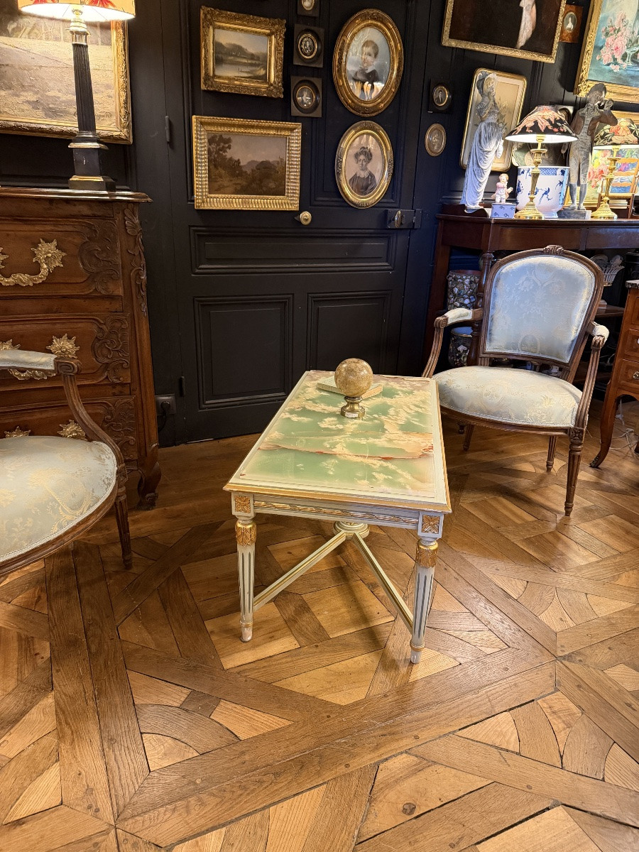 Table basse rectangulaire en bois peint et doré-photo-4