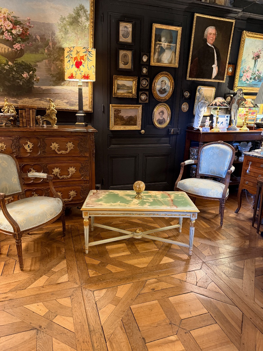 Table basse rectangulaire en bois peint et doré-photo-8