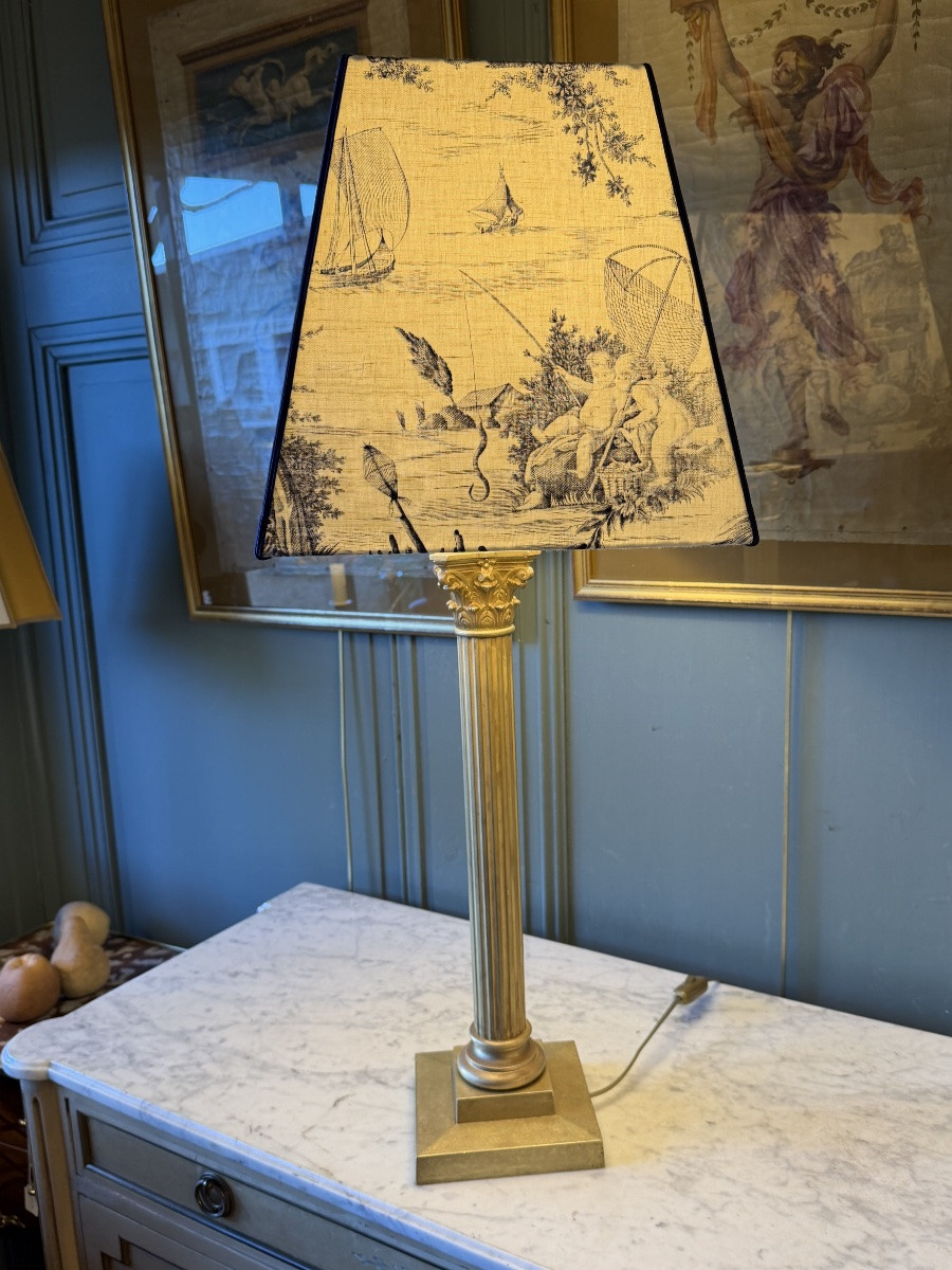 Large Gilt Bronze Lamp, 19th Century, Height 80 Cm-photo-1
