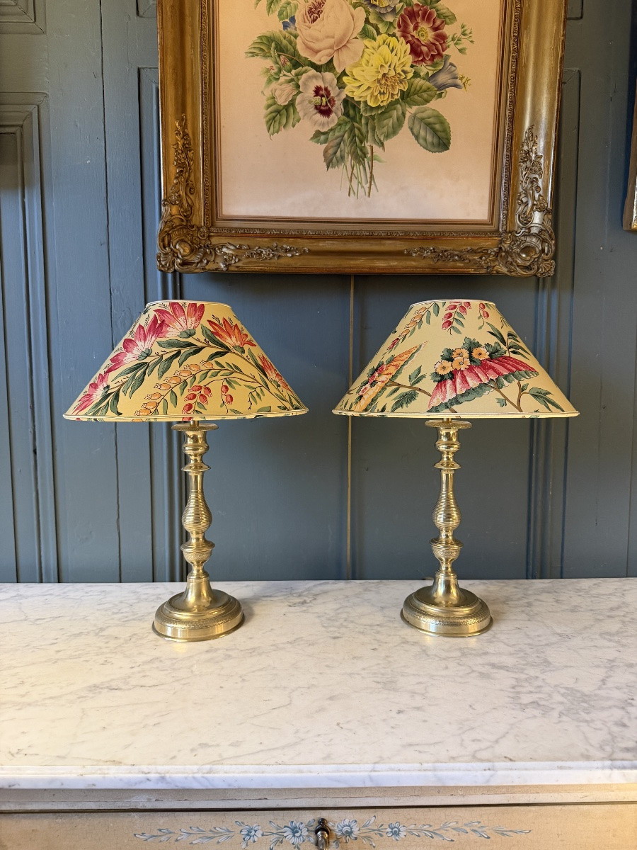 Pair Of Bronze Lamps, 19th Century, Height 42 Cm-photo-2