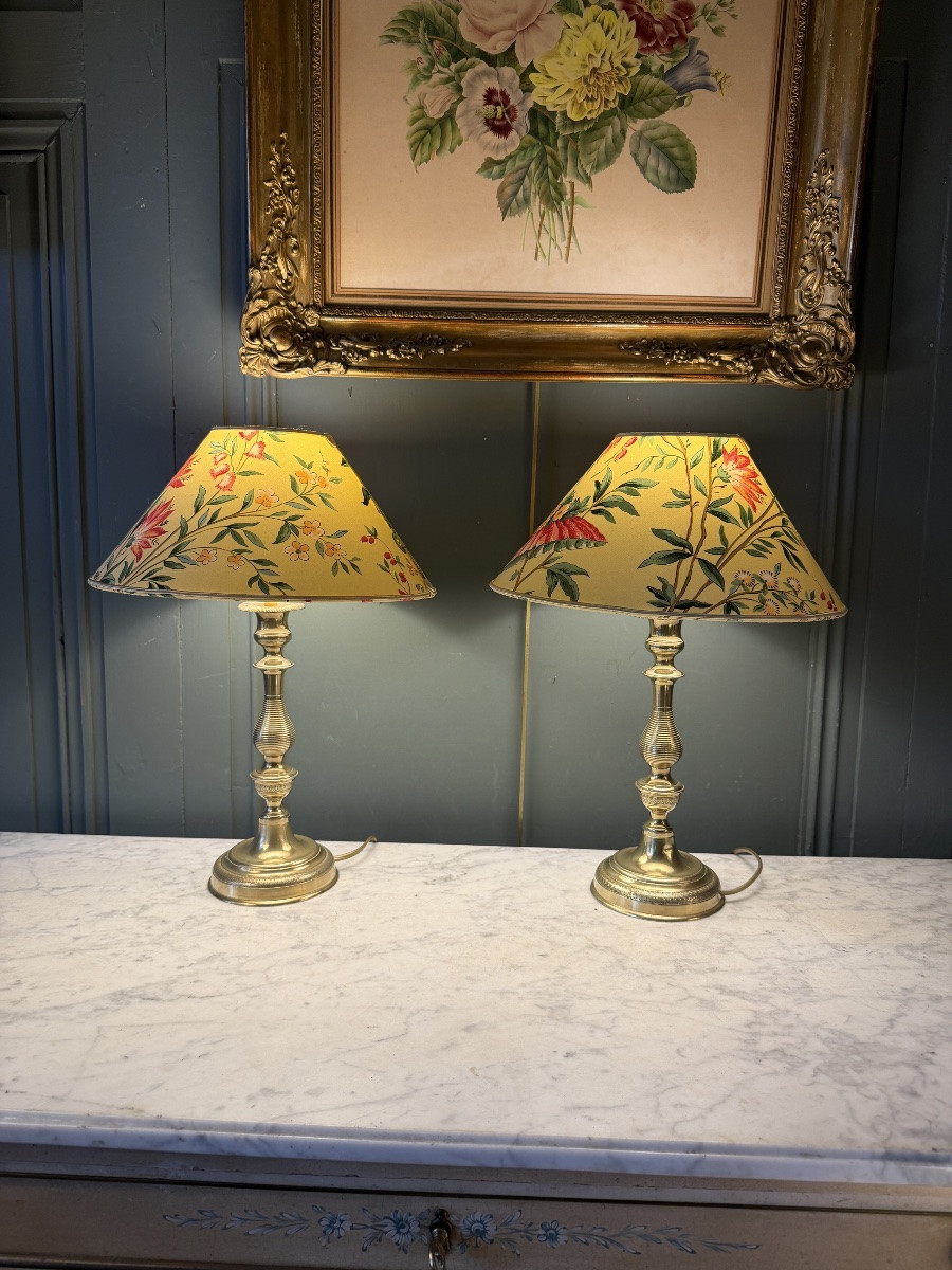 Pair Of Bronze Lamps, 19th Century, Height 42 Cm-photo-3