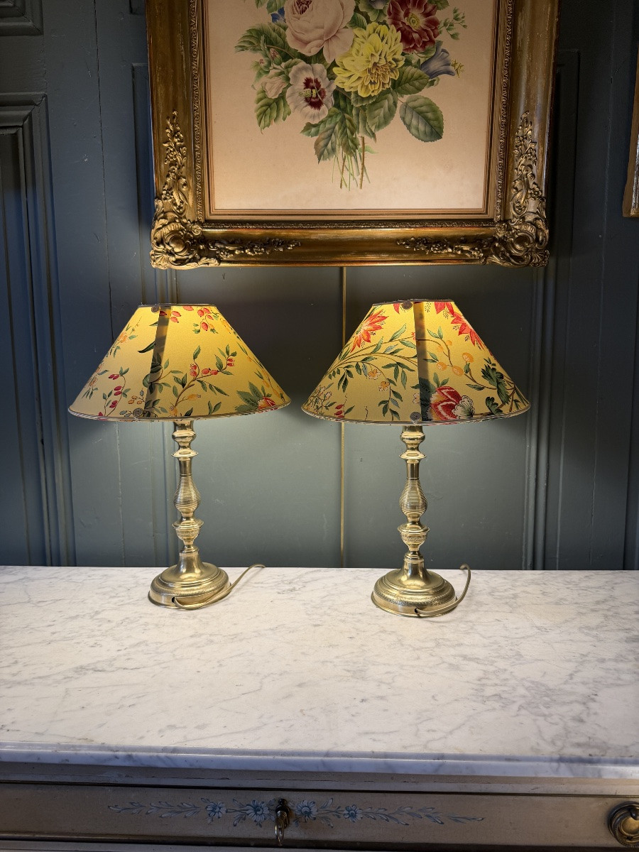 Pair Of Bronze Lamps, 19th Century, Height 42 Cm-photo-4