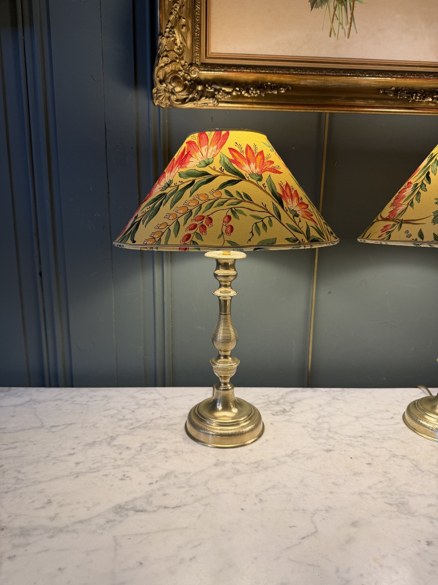 Pair Of Bronze Lamps, 19th Century, Height 42 Cm-photo-1