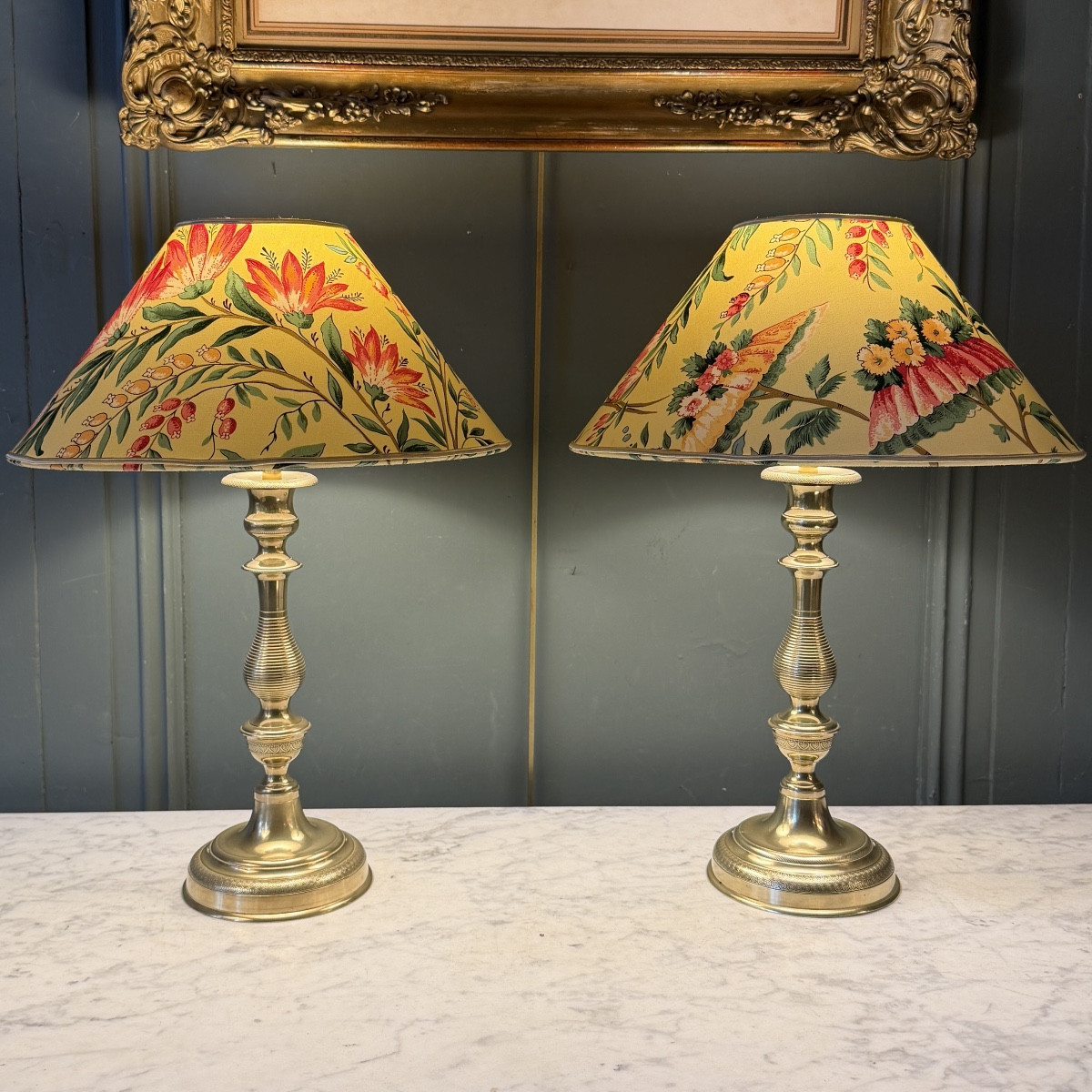 Pair Of Bronze Lamps, 19th Century, Height 42 Cm