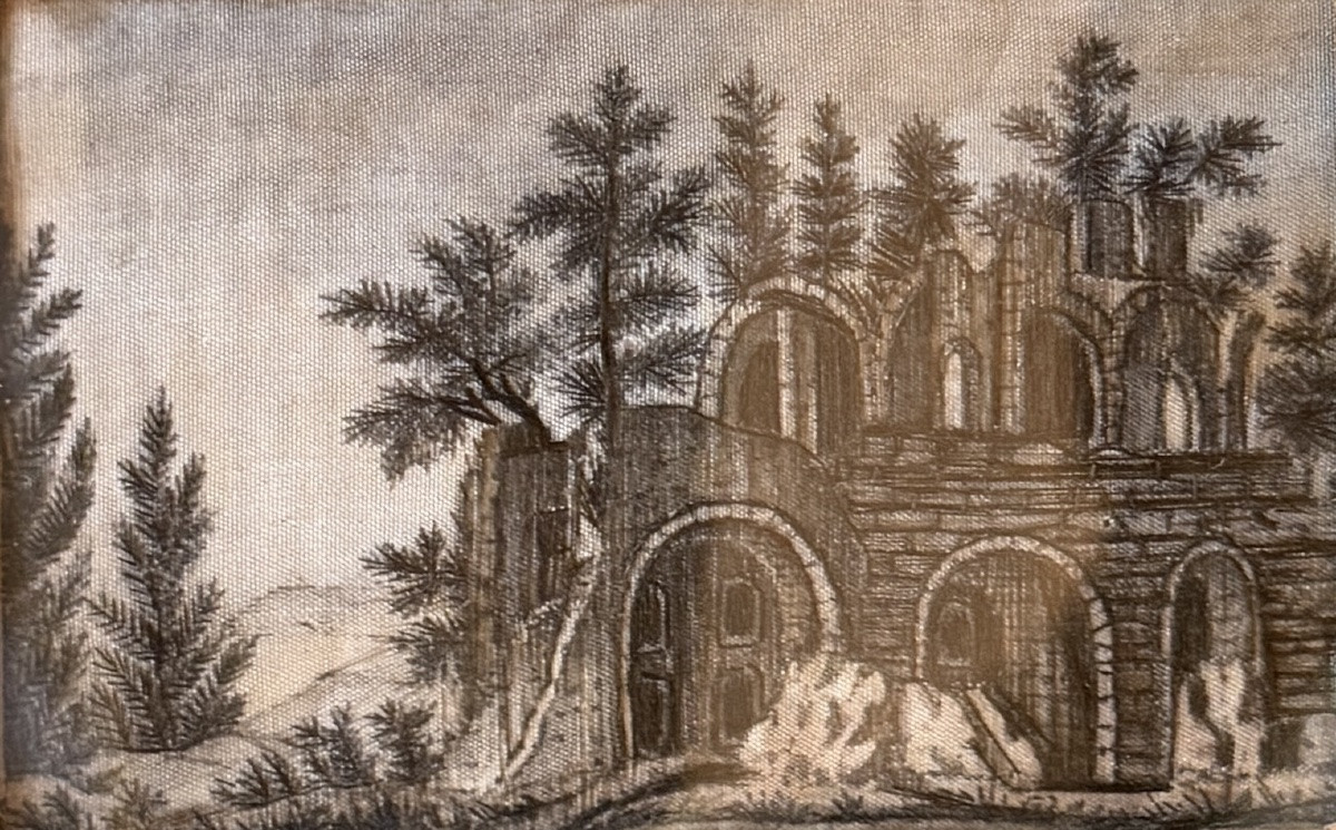 Architectural Caprice, 19th Century Silk Embroidery-photo-2
