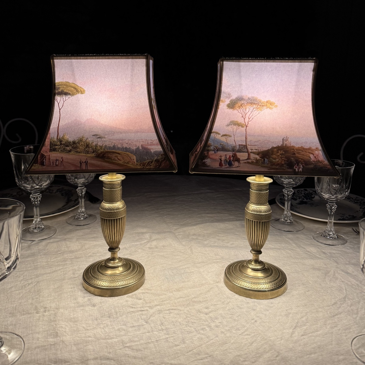 Paire de lampes de table sans fil "La baie de Naples", Hauteur 35 cm