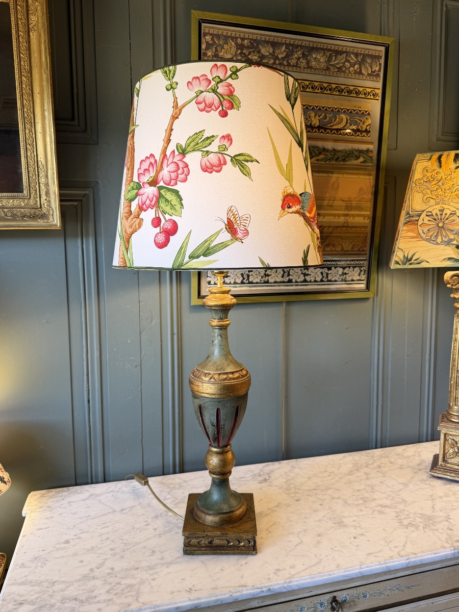 Large Painted Wood Lamp, Height 88 Cm-photo-2