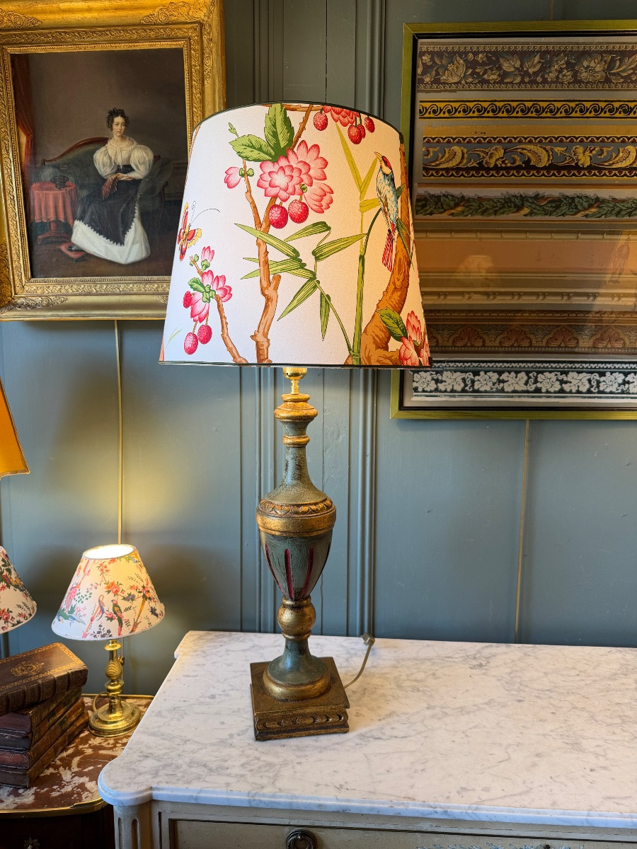 Large Painted Wood Lamp, Height 88 Cm-photo-3