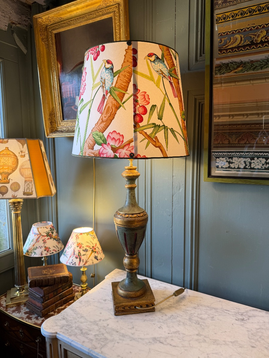 Large Painted Wood Lamp, Height 88 Cm-photo-4