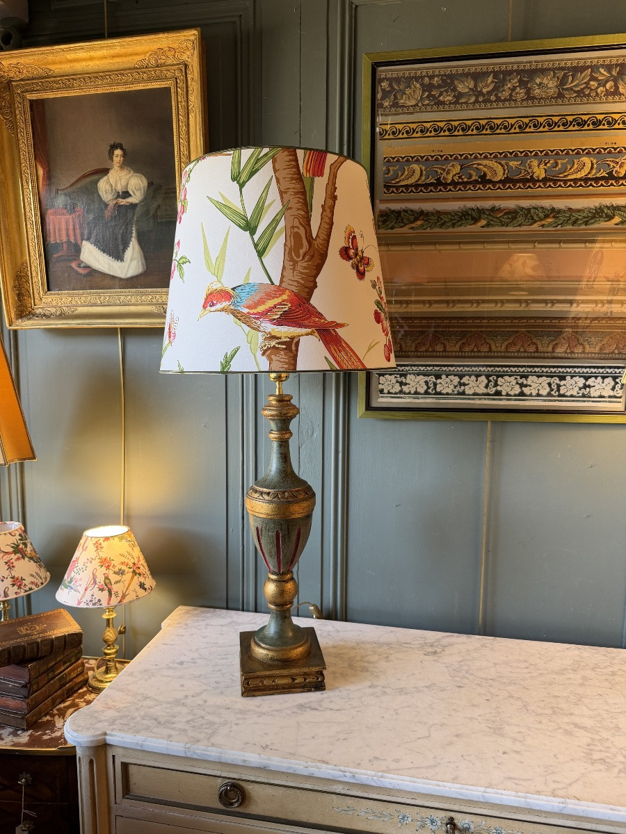 Large Painted Wood Lamp, Height 88 Cm-photo-1