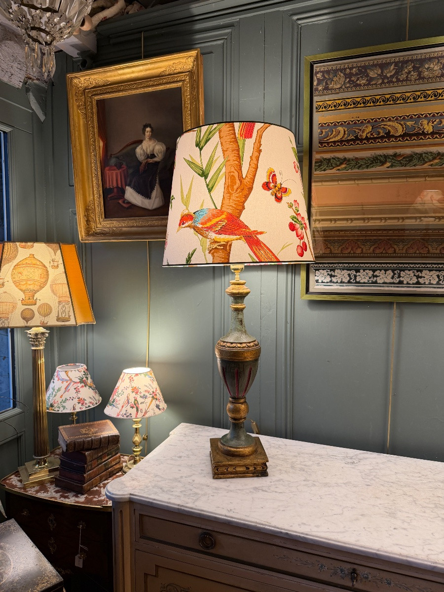 Large Painted Wood Lamp, Height 88 Cm-photo-7