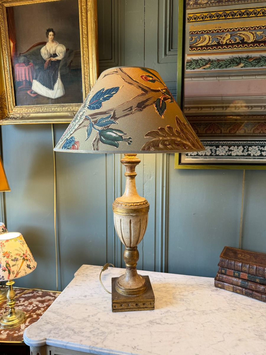 Grande lampe en bois peint, hauteur 76 cm-photo-3