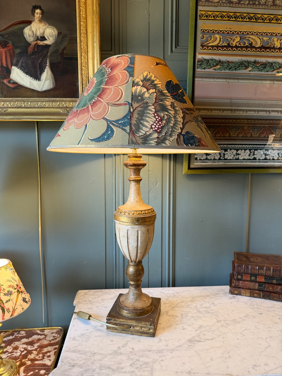 Grande lampe en bois peint, hauteur 76 cm-photo-4