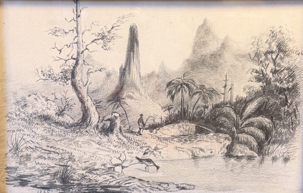 Exotic Landscape, Drawing Dated 1865-photo-2