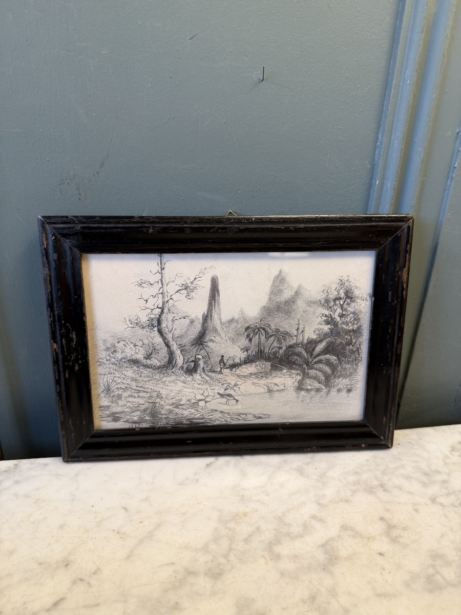 Exotic Landscape, Drawing Dated 1865-photo-2