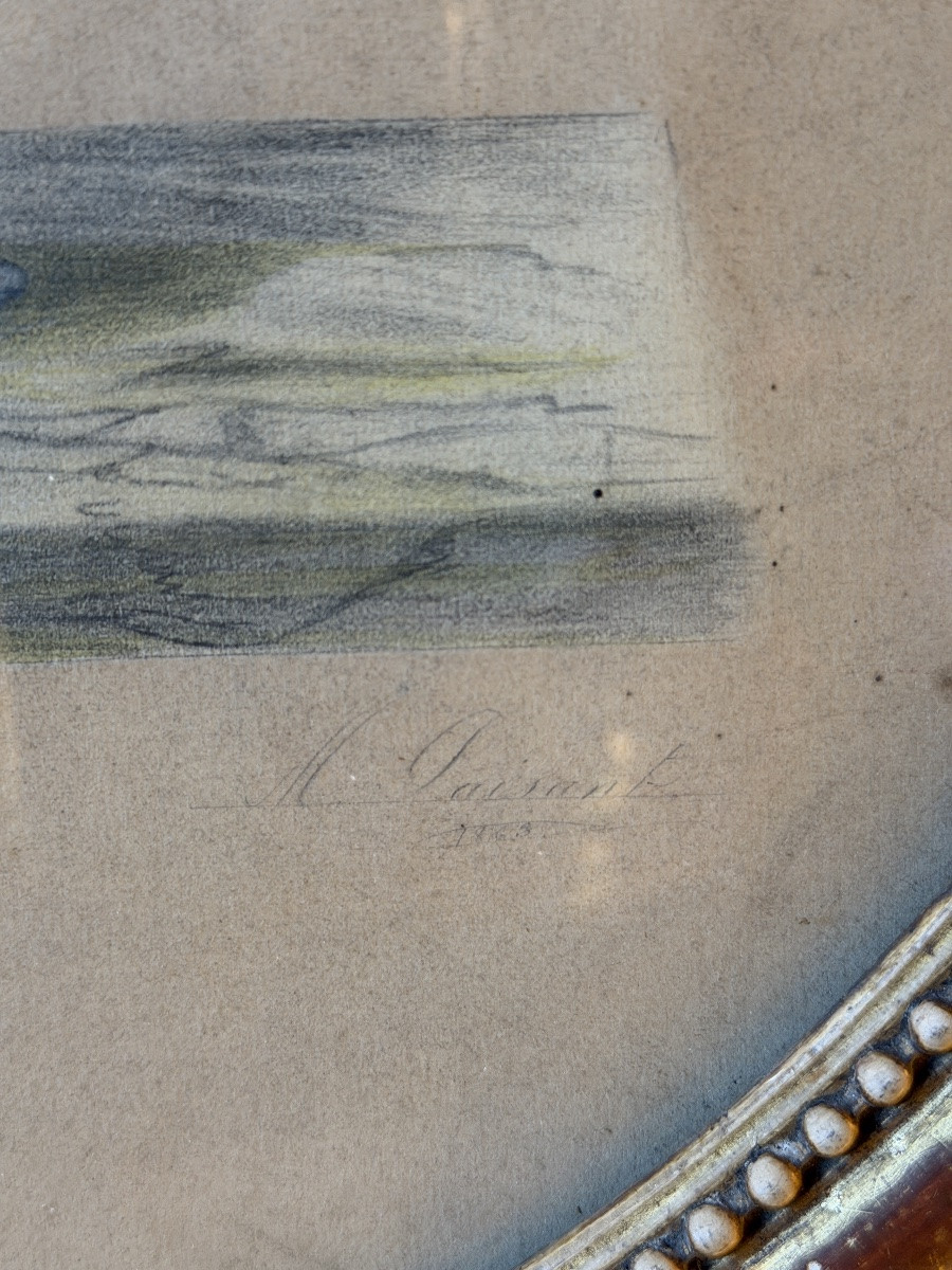 Paire de bouquets de fleurs en médaillons, gouaches datées 1863-photo-2