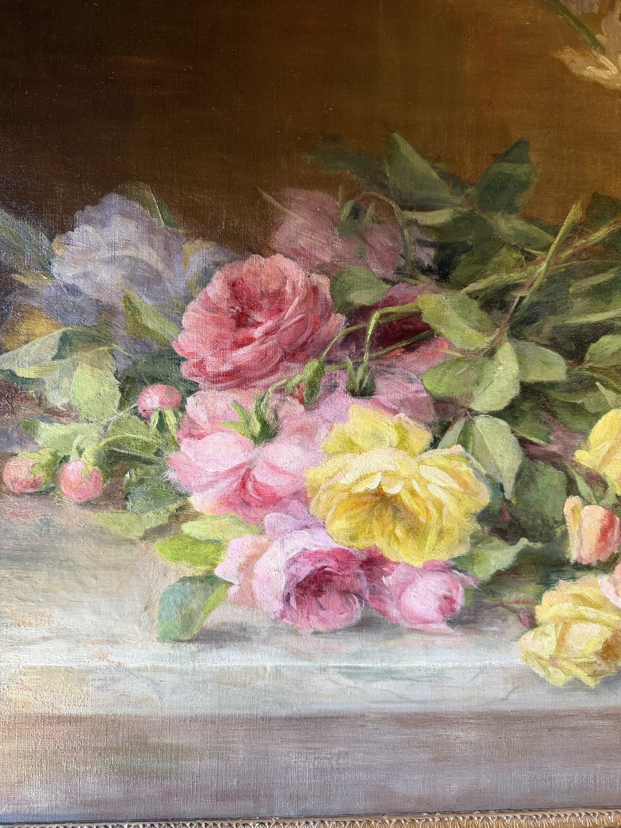 Jetée de roses anciennes et bouquet d'iris de Théodore Lespinasse-photo-3