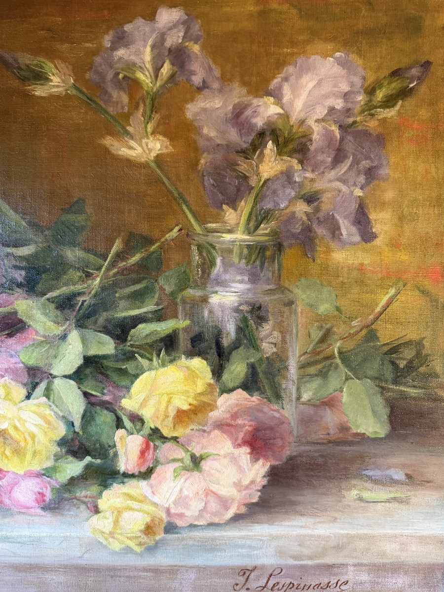 Jetée de roses anciennes et bouquet d'iris de Théodore Lespinasse-photo-4