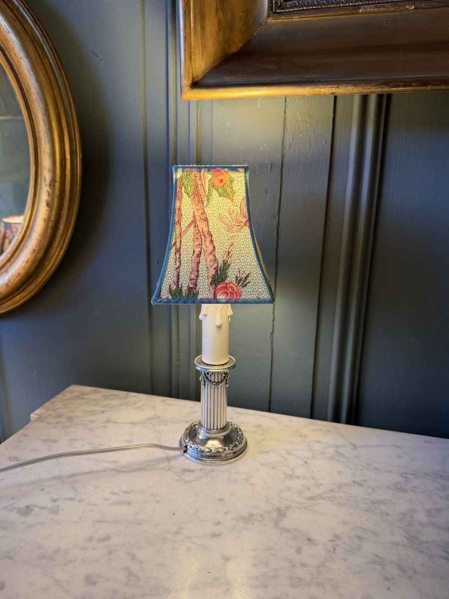 Petite lampe en métal argenté, Hauteur 29 cm-photo-2