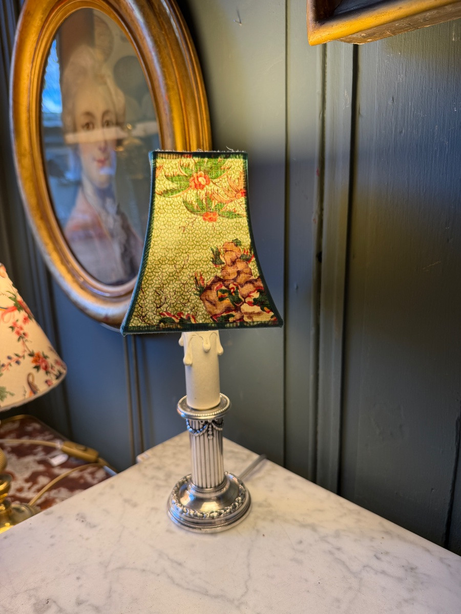 Petite lampe en métal argenté, Hauteur 29 cm-photo-3