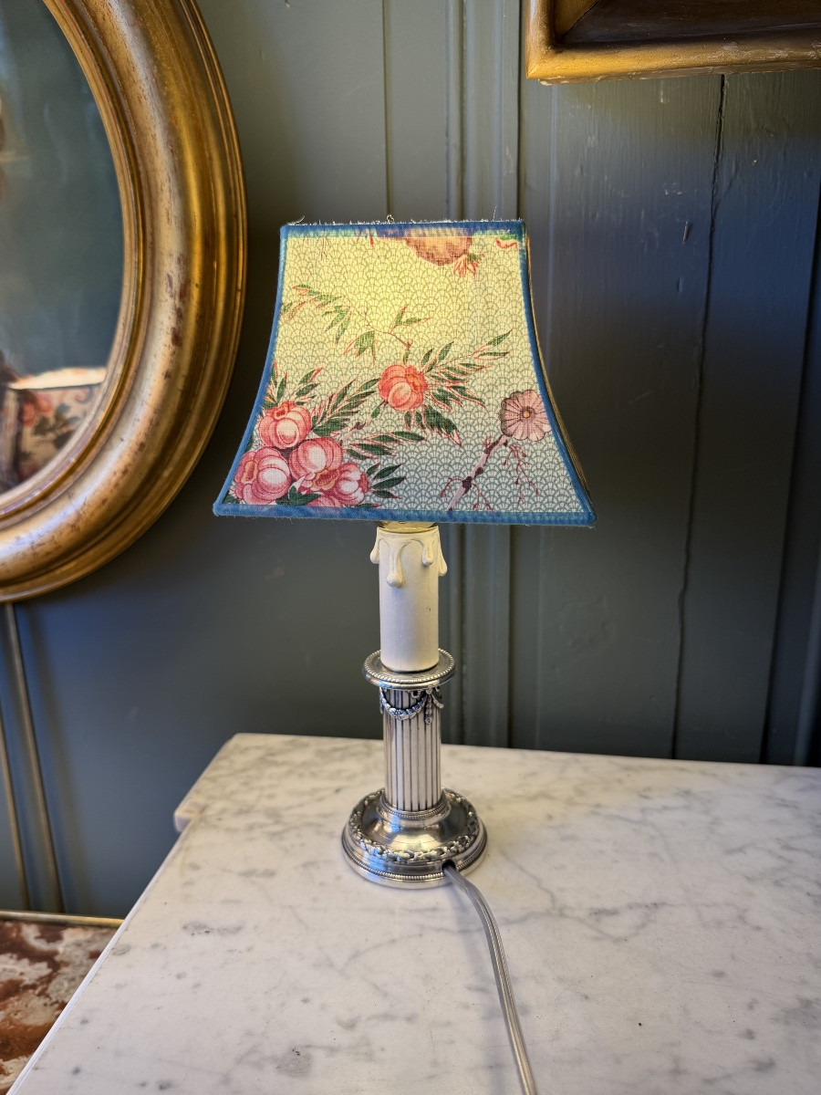 Petite lampe en métal argenté, Hauteur 29 cm-photo-4