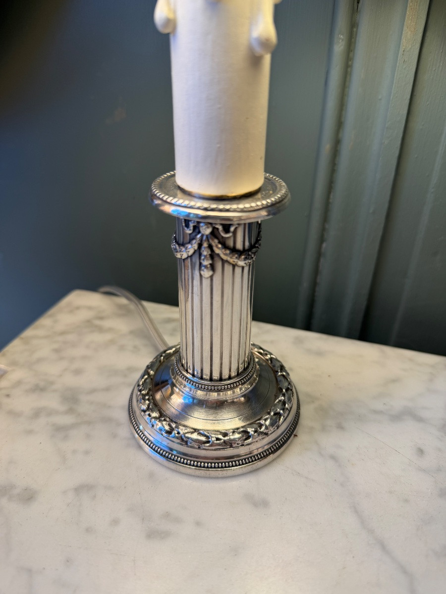 Petite lampe en métal argenté, Hauteur 29 cm-photo-3