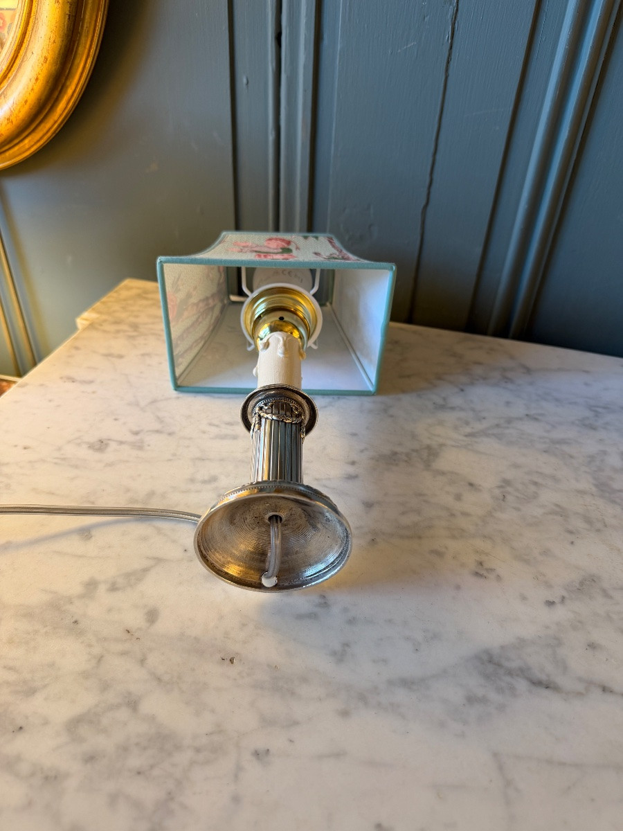 Petite lampe en métal argenté, Hauteur 29 cm-photo-4