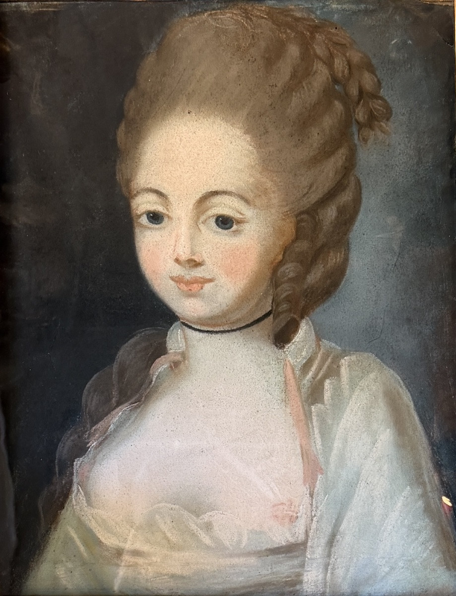 Portrait de dame au ruban noir, pastel XVIIIème-photo-2