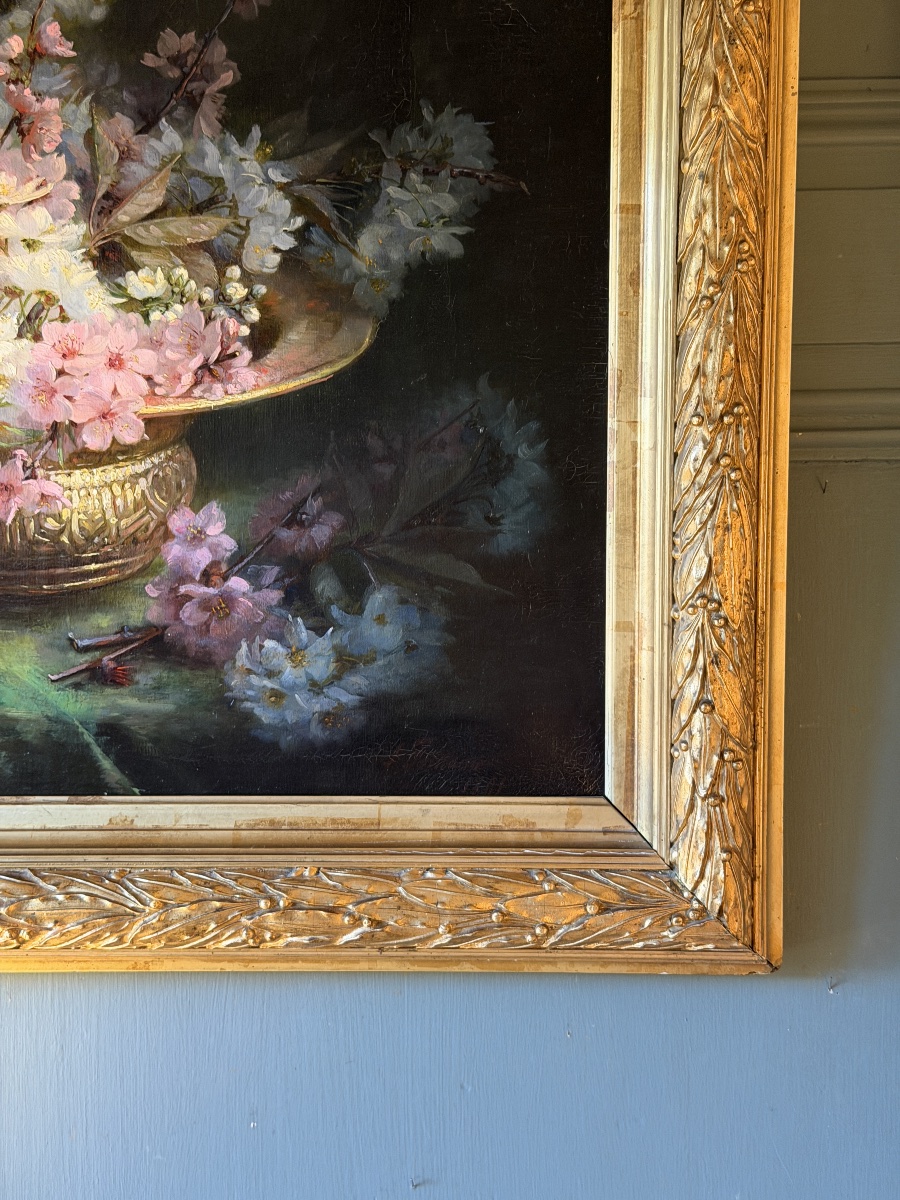 Bouquet de fleurs, huile sur toile datée 1891-photo-1