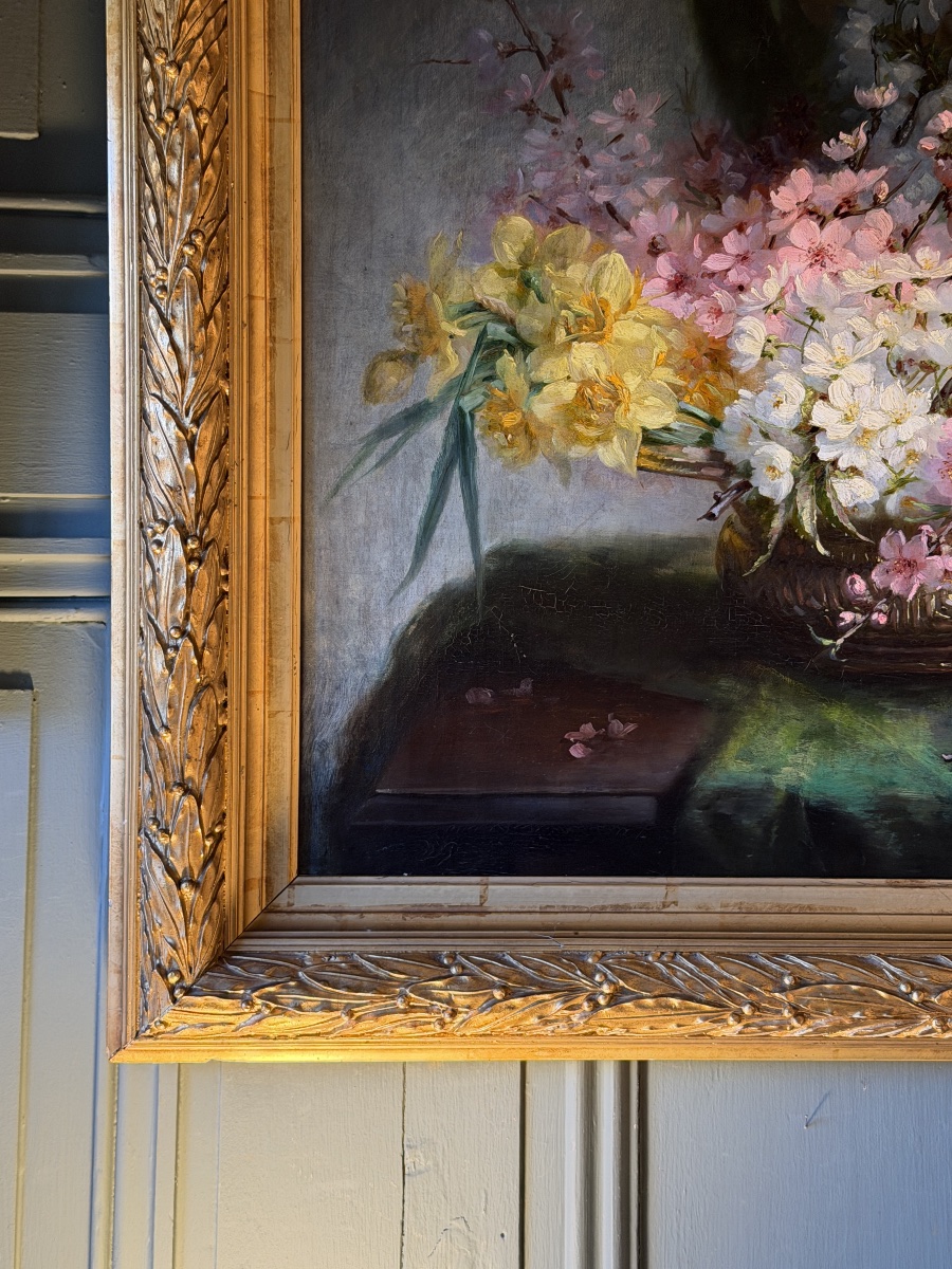 Bouquet de fleurs, huile sur toile datée 1891-photo-2