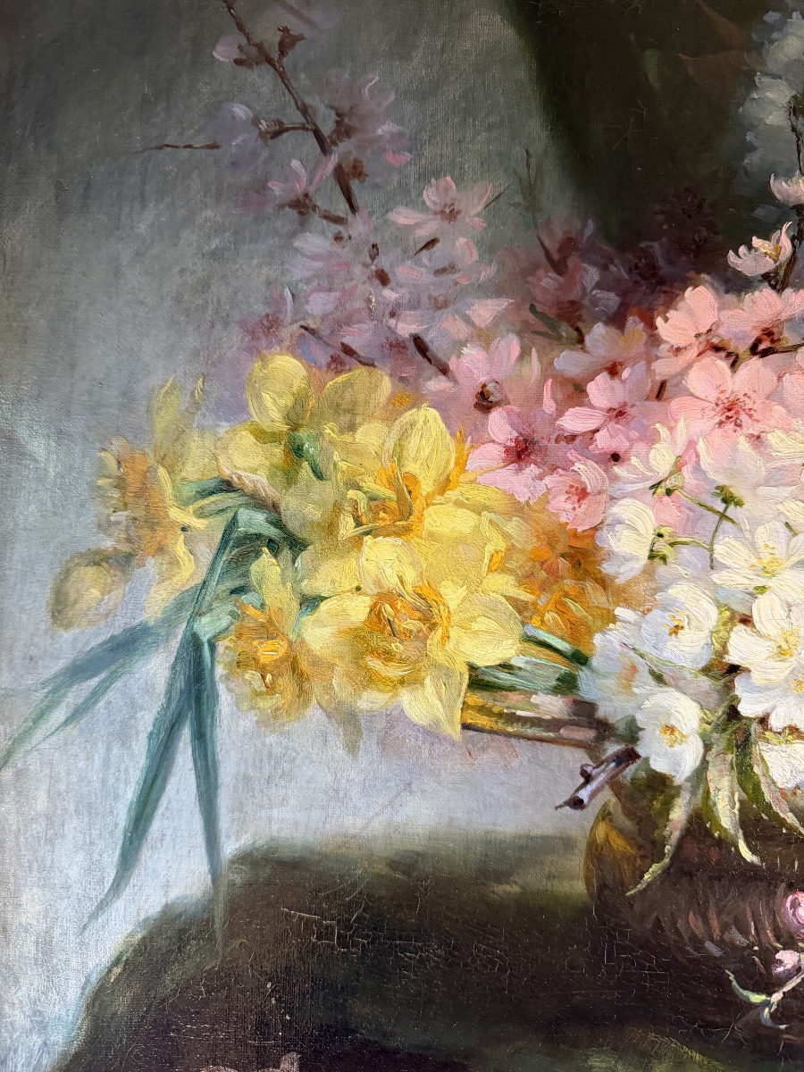 Bouquet de fleurs, huile sur toile datée 1891-photo-4