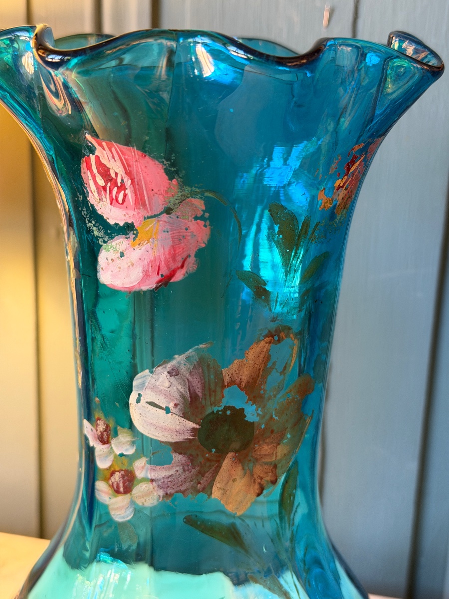 Paire de vases bleus en verre -photo-1