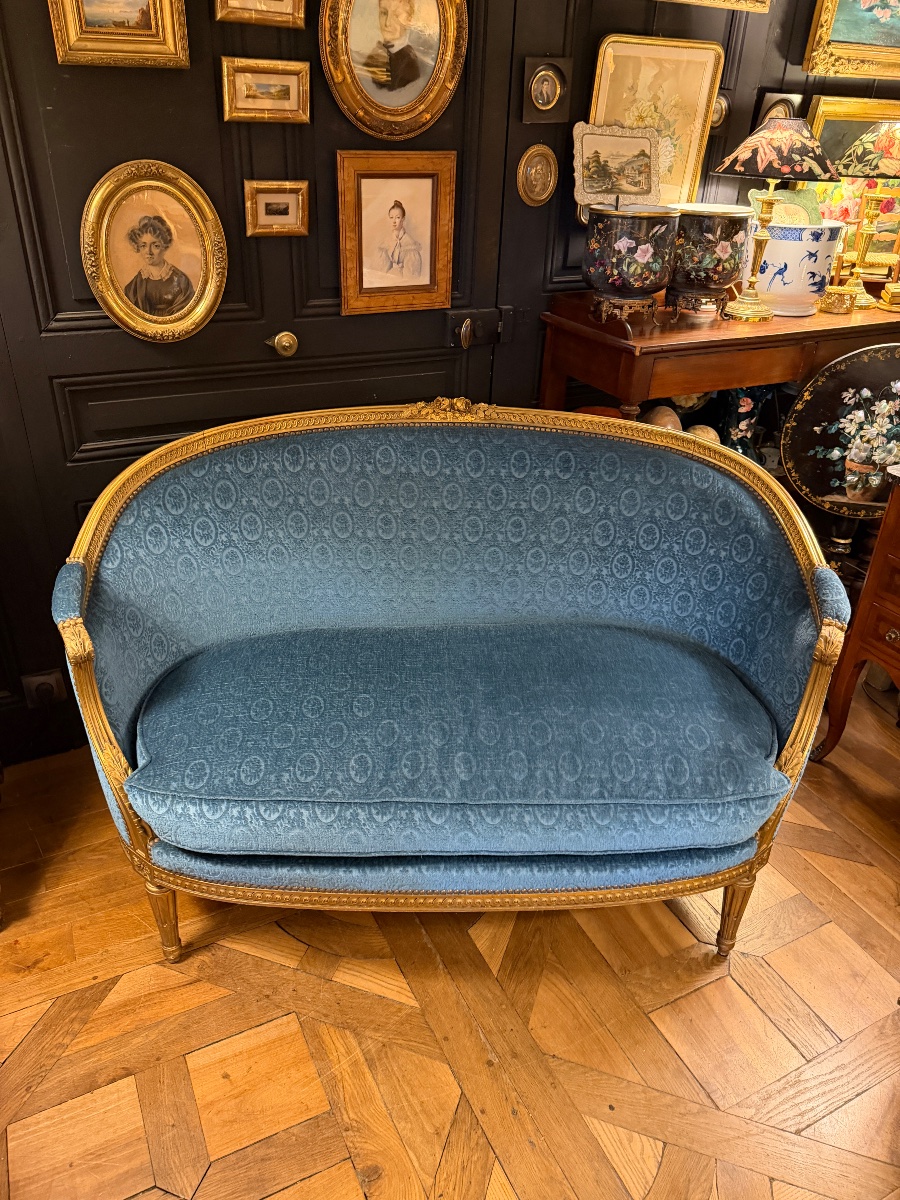 Canapé corbeille en bois doré de style Louis XVI-photo-2