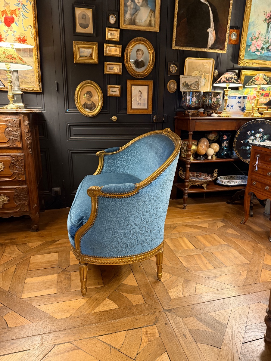 Canapé corbeille en bois doré de style Louis XVI-photo-3