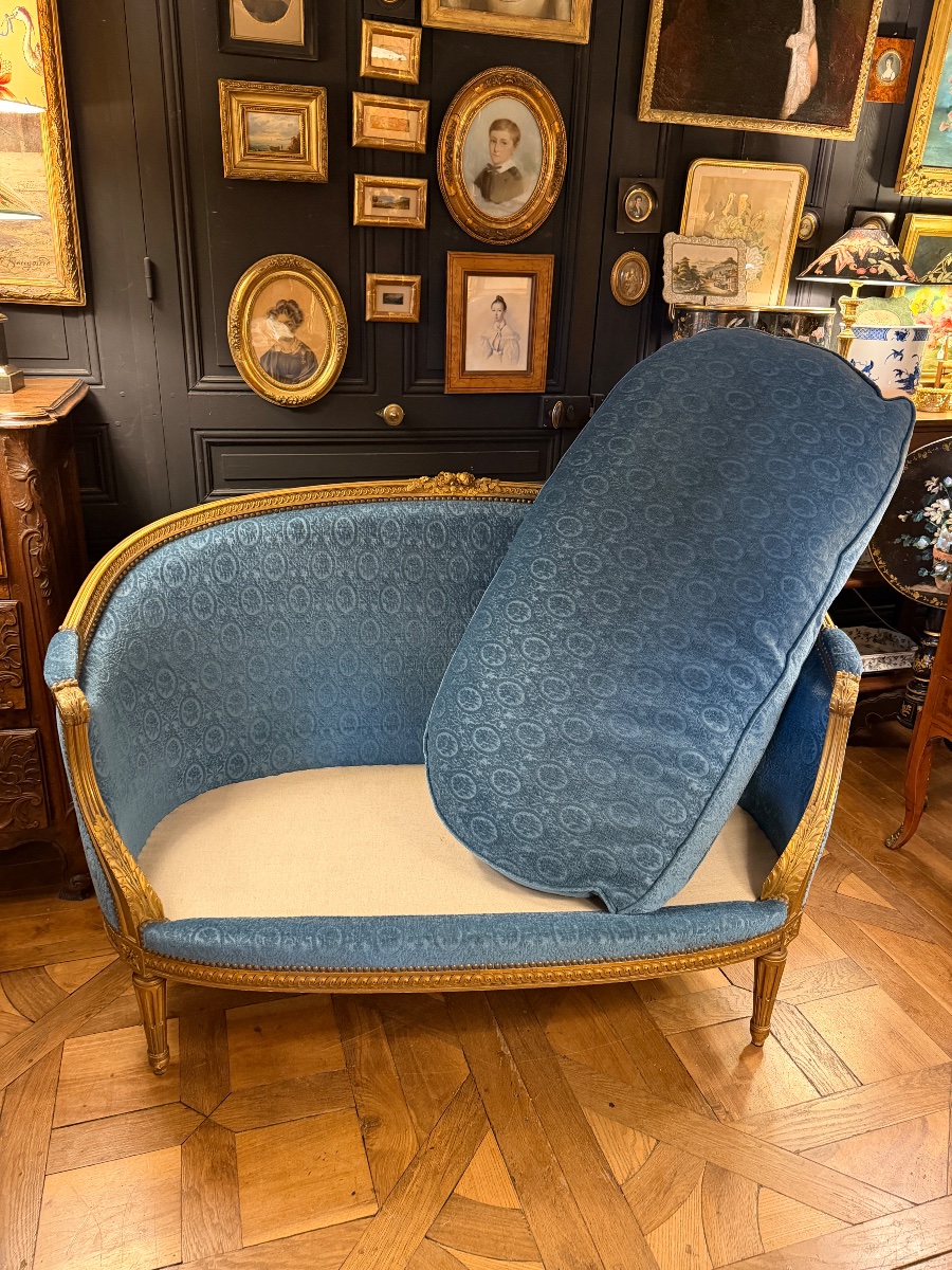 Canapé corbeille en bois doré de style Louis XVI-photo-2