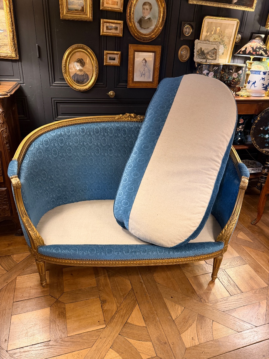 Canapé corbeille en bois doré de style Louis XVI-photo-3