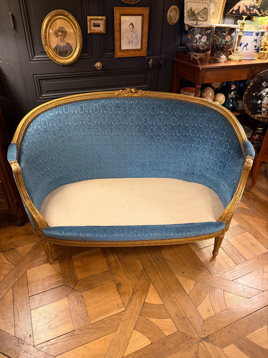 Canapé corbeille en bois doré de style Louis XVI-photo-4