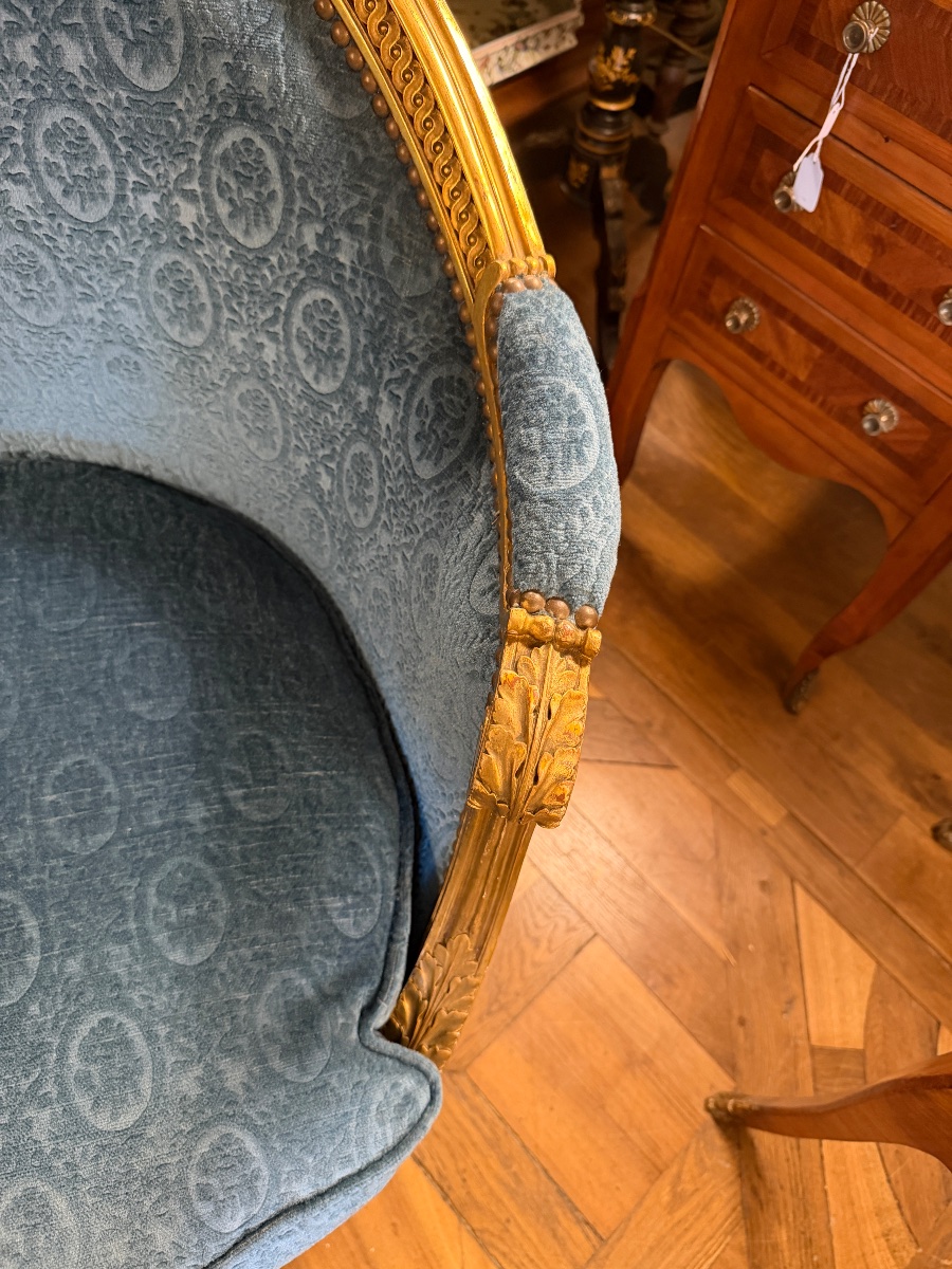 Canapé corbeille en bois doré de style Louis XVI-photo-7