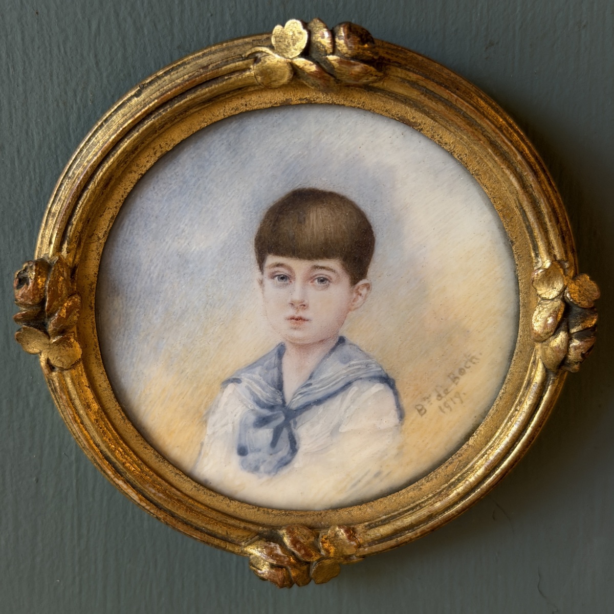 Miniature, portrait d'un jeune garçon daté 1919