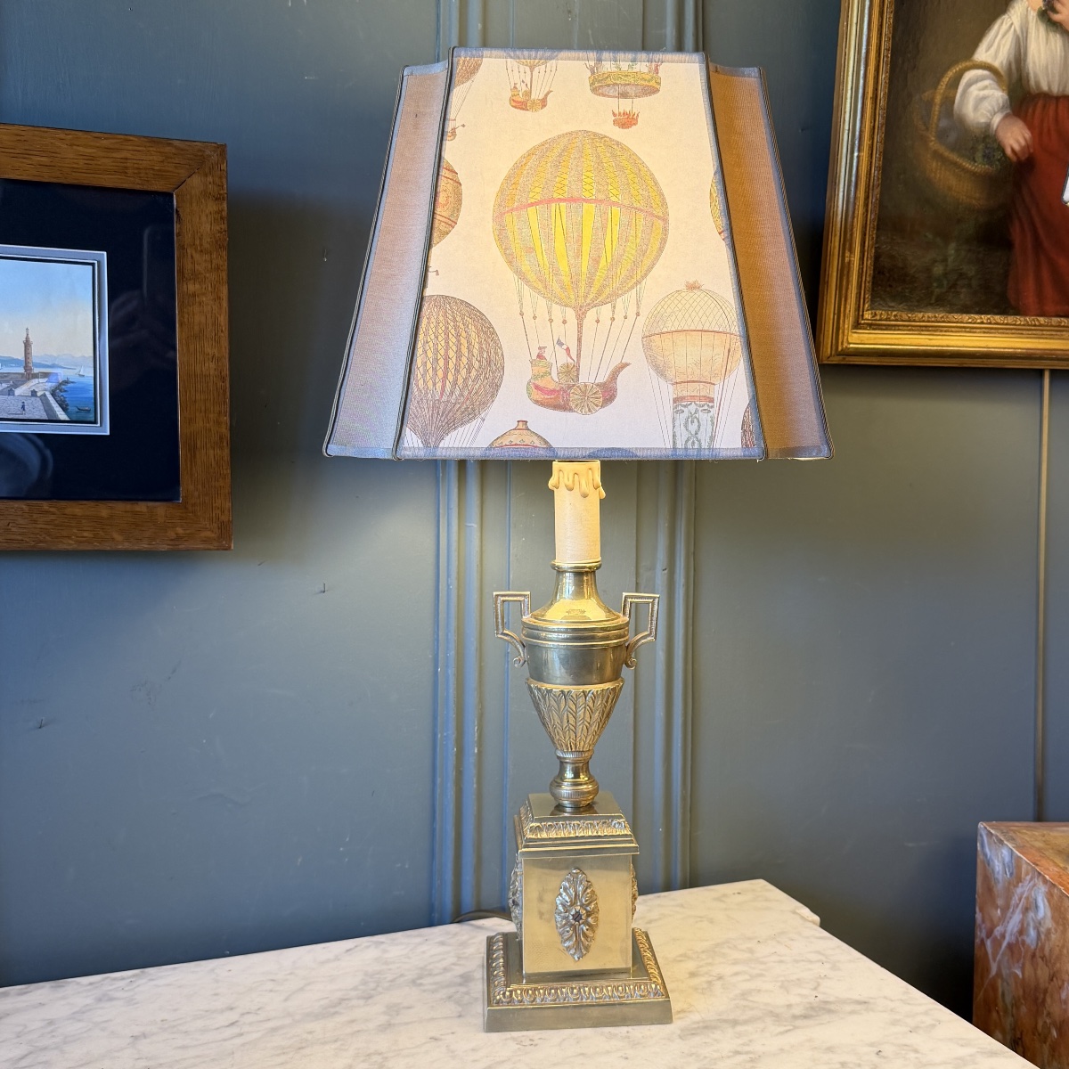 Bronze Bowl Lamp, Height 58.5 Cm