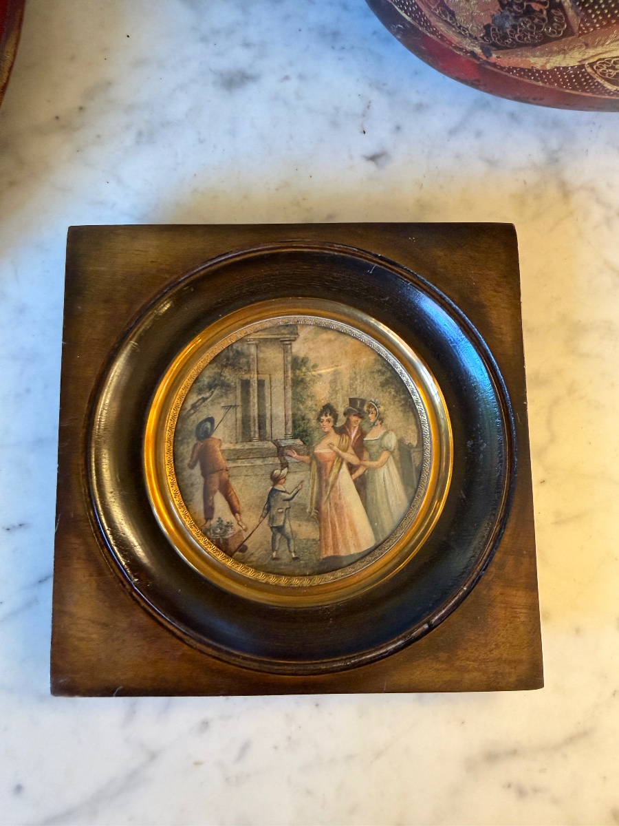 19th-century Miniature: An Elegant Stroll Through A Garden-photo-3