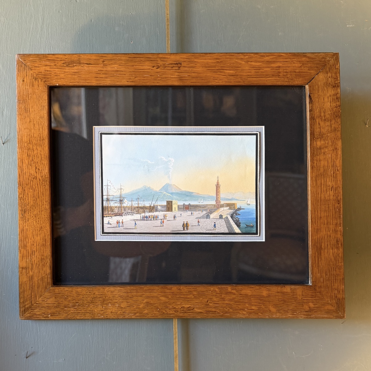 Éruption du Vésuve depuis le Môle de Naples, Gouache XIXème