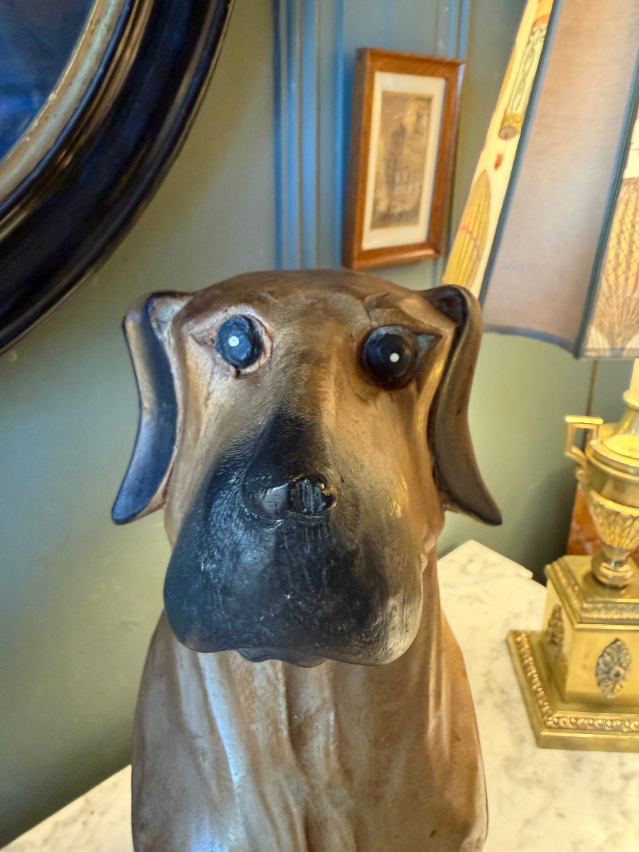 Paire de chiens en bois sculpté et patiné-photo-4