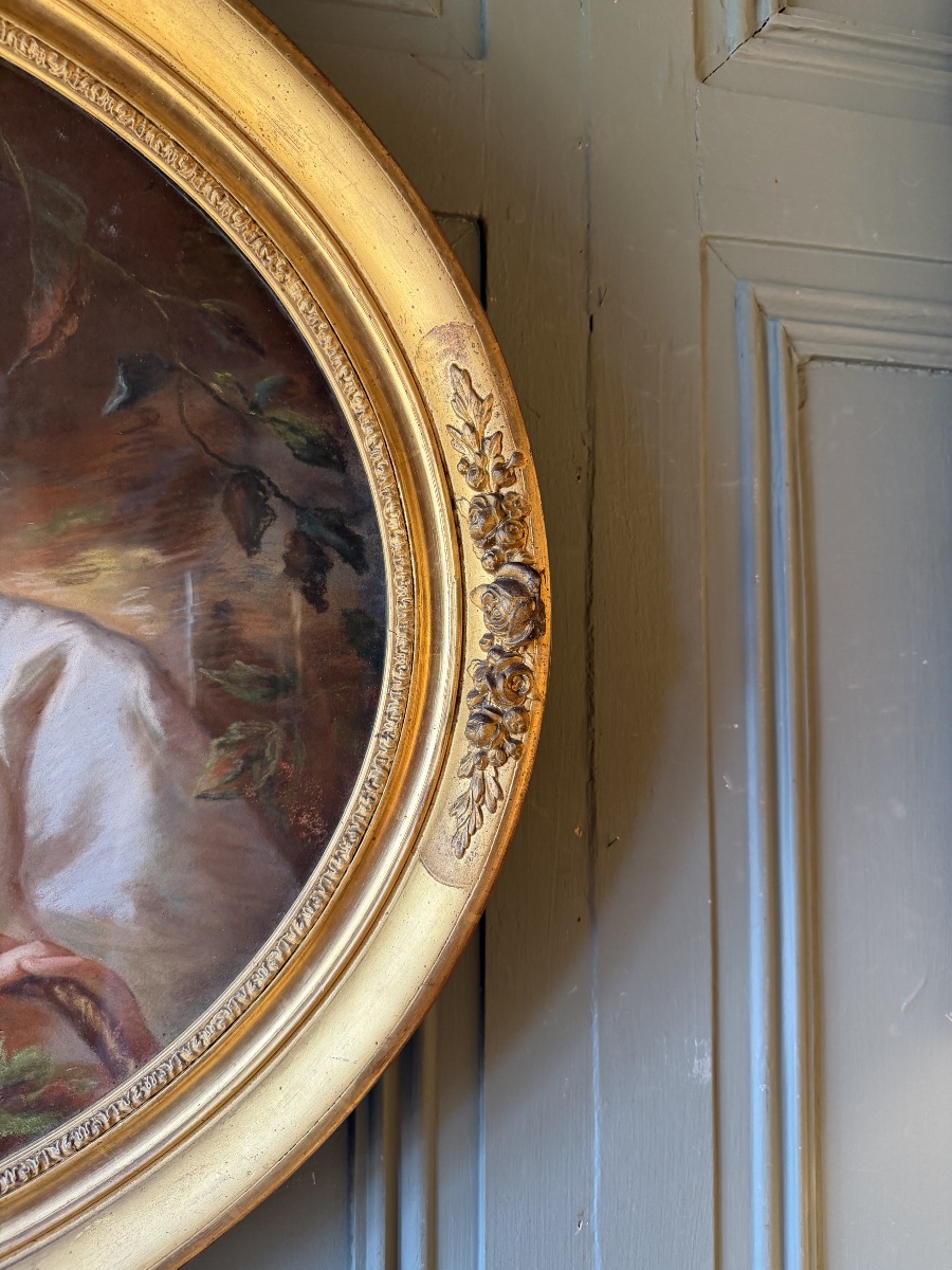 Portrait d'une jeune fille au chien, pastel XIXème d'après Cécile Berthe Lafosse-photo-4