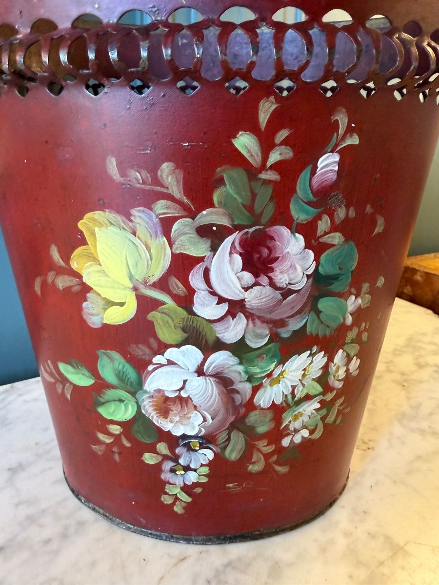 Painted Sheet Metal Wastebasket, Height 29 Cm-photo-2