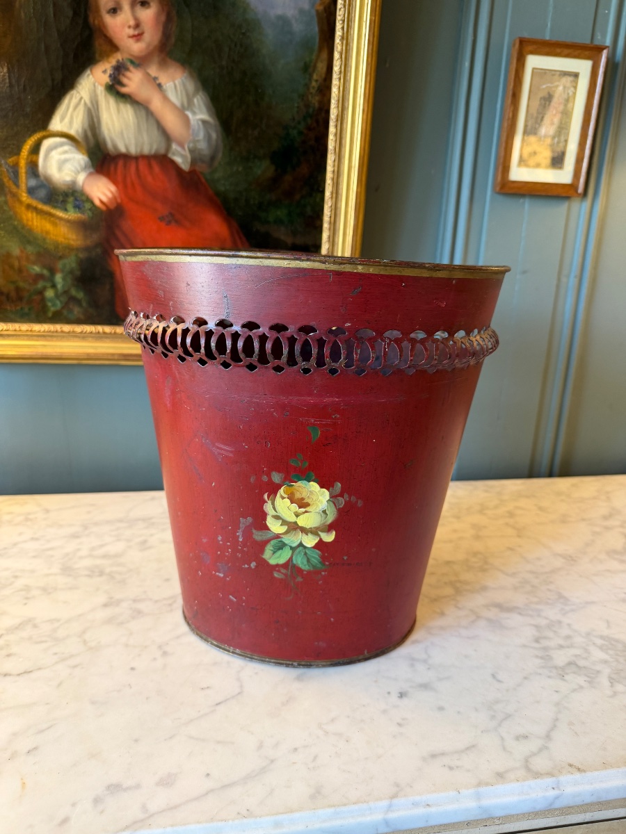 Painted Sheet Metal Wastebasket, Height 29 Cm-photo-4