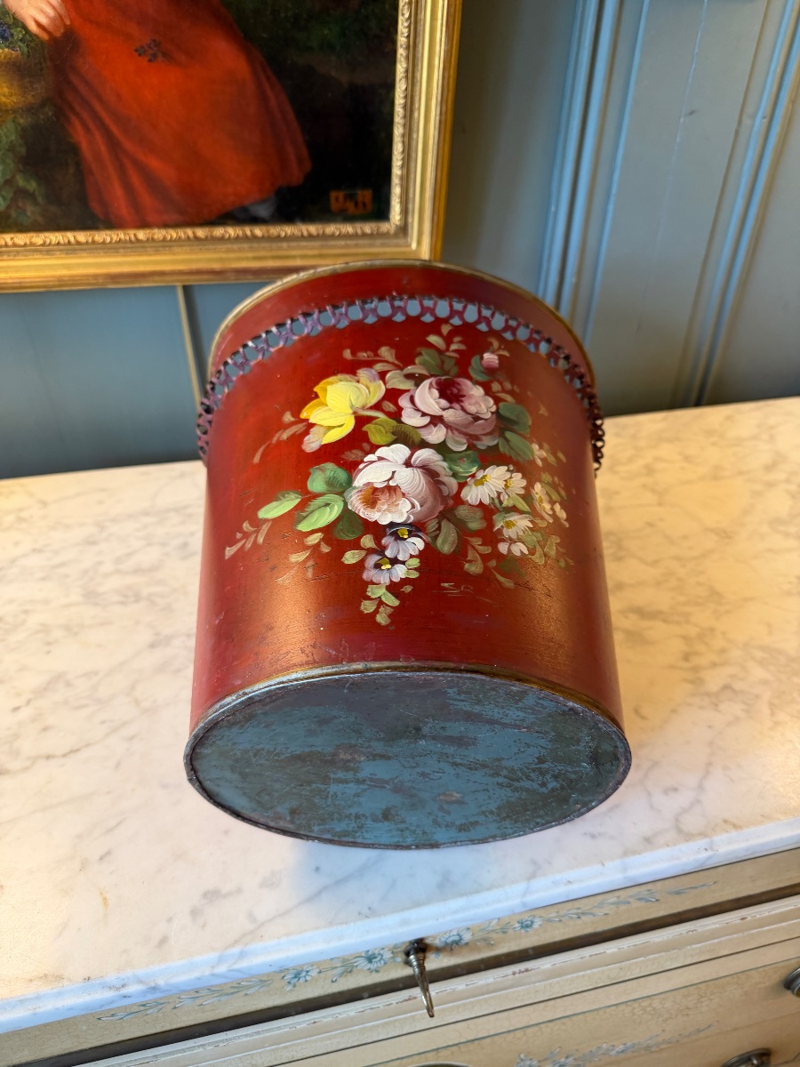 Painted Sheet Metal Wastebasket, Height 29 Cm-photo-3