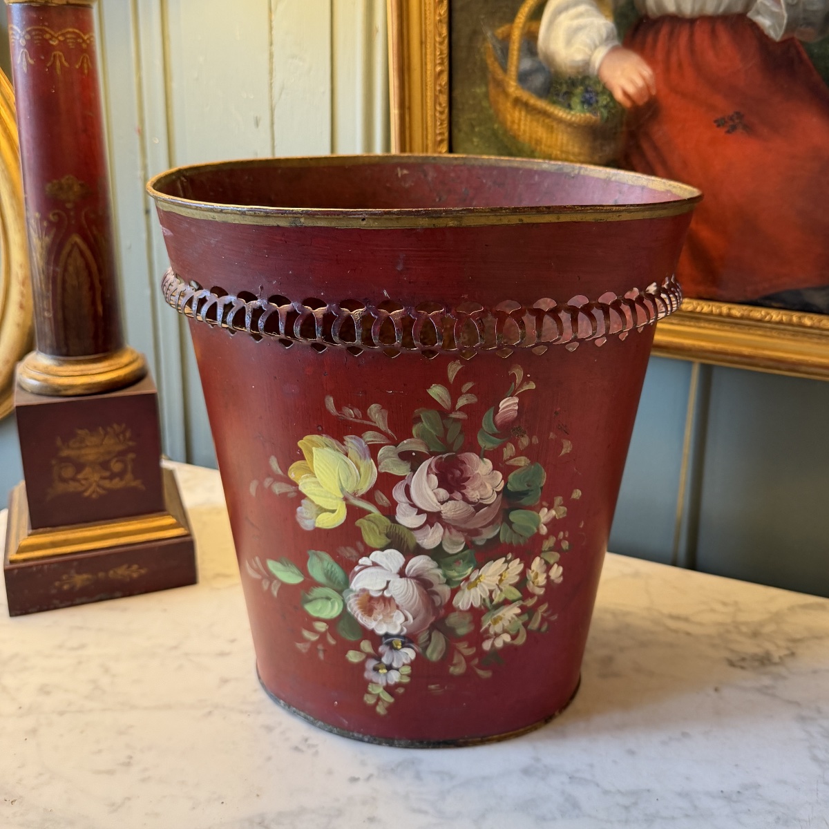 Painted Sheet Metal Wastebasket, Height 29 Cm