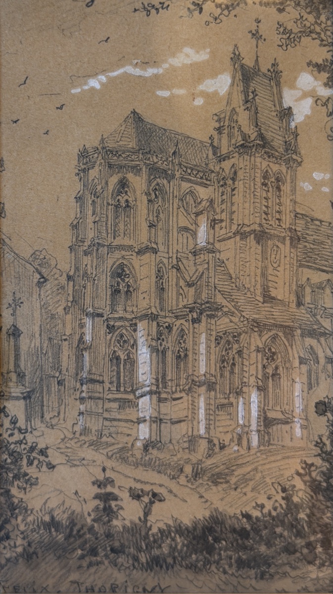 Eglise de Saint-Sulpice-de-Favières, paire de dessins par Felix Thorigny-photo-3