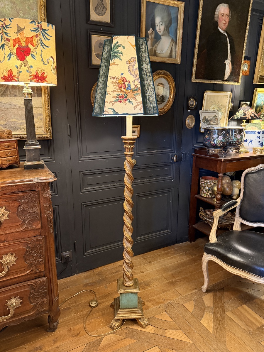 Painted Twisted Wooden Floor Lamp, Height 175 Cm-photo-3